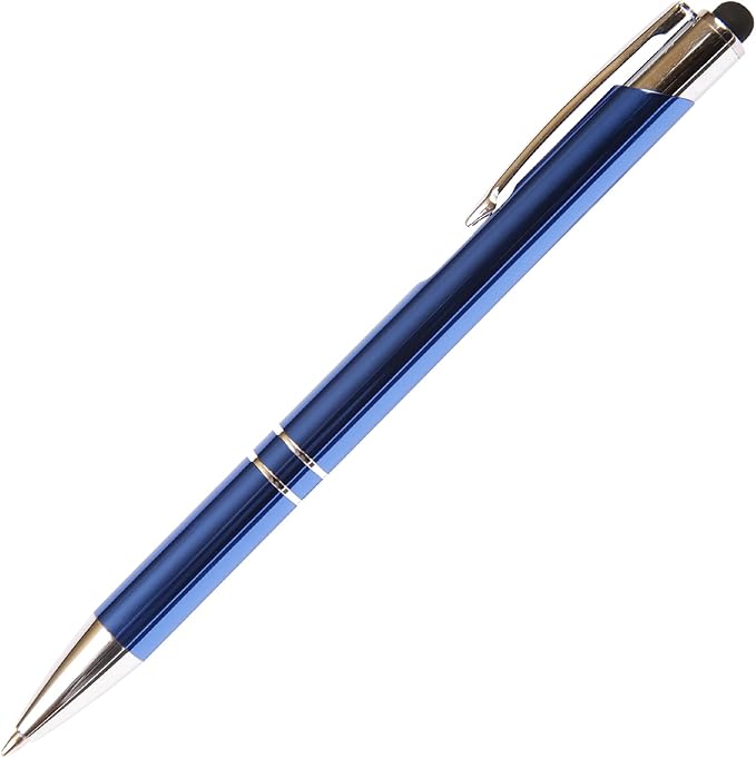 Blue JJ Ballpoint Pen with Stylus - Black Ink Refill, Medium Tip Point