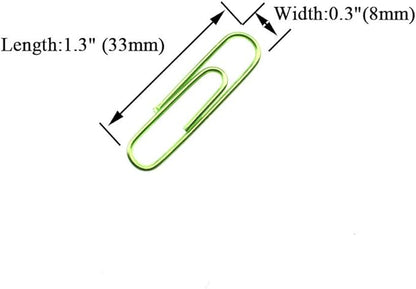 HAHIYO Paper Clips 1.3 inchs (33mm) Length Green Paperclips Vinyl Coated Prevent Scratching Tearing The Pages Sturdy for Bookmark Organize Home Office School 120 Pack