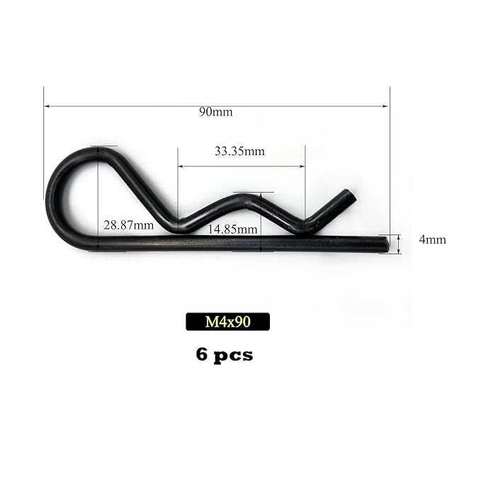 6 Pcs Heavy Duty Hitch Pins Clip R Clips Spring Retaining Wire Hair Pins Cotter Pin Strong Spring Tension Large R Clip Carter Pin Large for Trailer Tractors Mower Cart Truck Black zinc M4*90mm