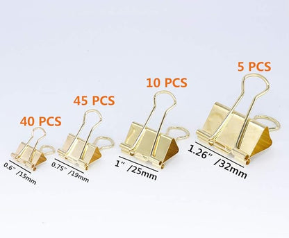 Binder Clip Paper Clamps, Assorted Sizes (Mini, Small, Medium, Large), 100 Pcs Clips for Office School Supplies (Gold)