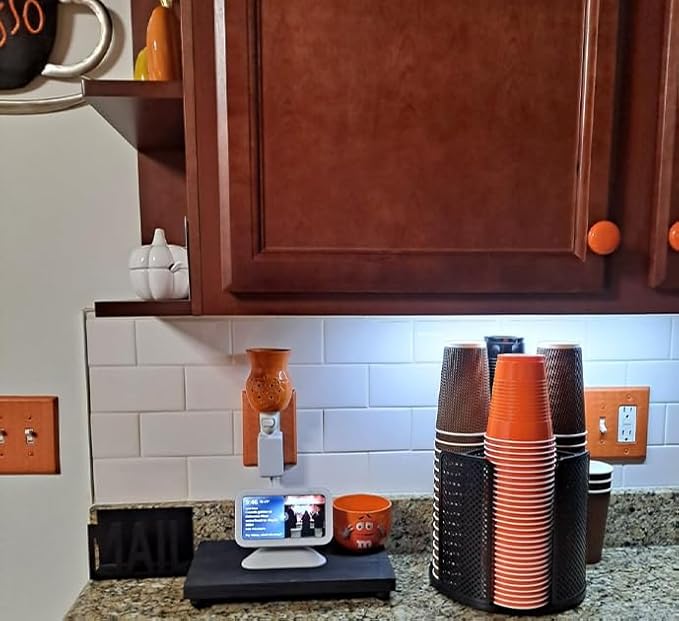 Coffee Cup Dispenser,Disposable Paper Cup and Lid Holder 360° Rotatable with 4 Compartments,Can Stacking 3-16oz Cups and Lid Holder for Coffee Shop,Home Countertop,Kitchen,Restaurant,Office