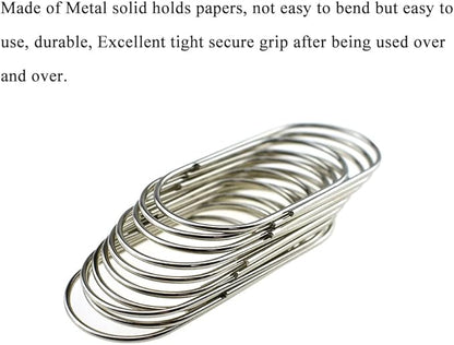 HAHIYO Paper Clips Sturdy 2 inches Length 30 Pack Wide Paperclips Heavy Duty Tight Grip Rust Proof Reusable Metal Bright Silver for Home Office School