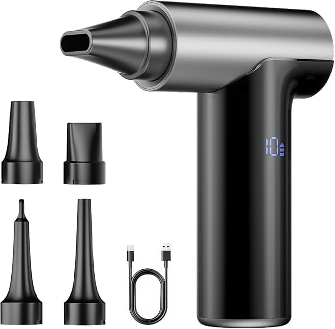 Compressed Air Duster【2025 Upgraded】 200000RPM Super Power Electric Air Duster, 11-Gear Speed Mini Blower with Aluminum Alloy, Cordless Dust Blower for Computer, Keyboard, House, Outdoor, and Car