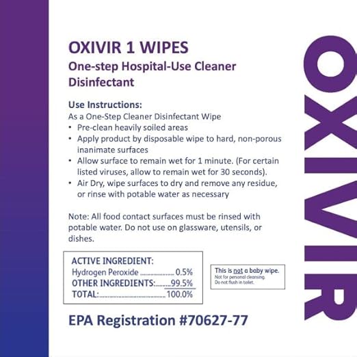 Oxivir Diversey 1 100850925 Disinfectant Cleaning Wipes, Pre-Moistened with Accelerated Hydrogen Peroxide AHP, Unscented, 160 Extra Large 11x12-Inch Wipes, 1-Refill Bag (Pack of 4)