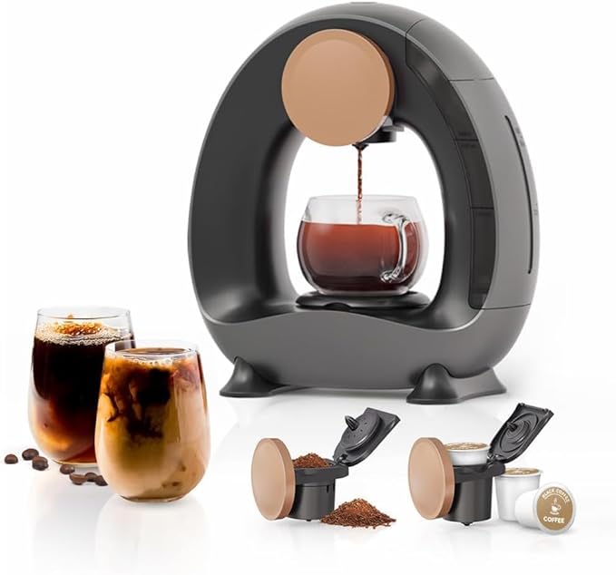 MINI Q 2-in-1 Single Serve Coffee Maker - Brew K-Cups or Ground Coffee (4-8 oz) - Compact Americano Coffee Brewer with Reusable Filter (Grey)