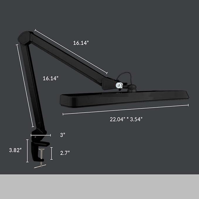 Neatfi Task Lamp – 2,500 Lumens, 30W, 22-Inch Wide Shade, 4 Brightness Levels, Eye-Caring Light, Clamp Mount, LED Task Light for Manicure Table, Crafts, Workbench, Office (Non-CCT, Black)