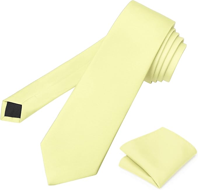 PenSee Men's Tie Set Solid Pure Color 3.15" (8CM) Classic Formal Plain Necktie and Pocket Square Set For Men