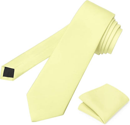 PenSee Men's Tie Set Solid Pure Color 3.15" (8CM) Classic Formal Plain Necktie and Pocket Square Set For Men