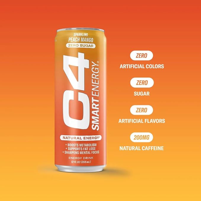 Cellucor C4 Smart Energy Drink ‚ Boost Focus and Energy with Zero Sugar, Natural Energy, and Nootropics - 200mg Caffeine - Blue Raspberry (12oz Pack of 12)