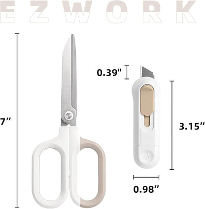Multipurpose Scissors, Comfort-Grip Handles Sharp Scissors with Utility Knife Box Cutters, Retractable Letter Opener Cartons Cardboard Cutter Knife for Office Home School Craft Sewing Fabric Supplies