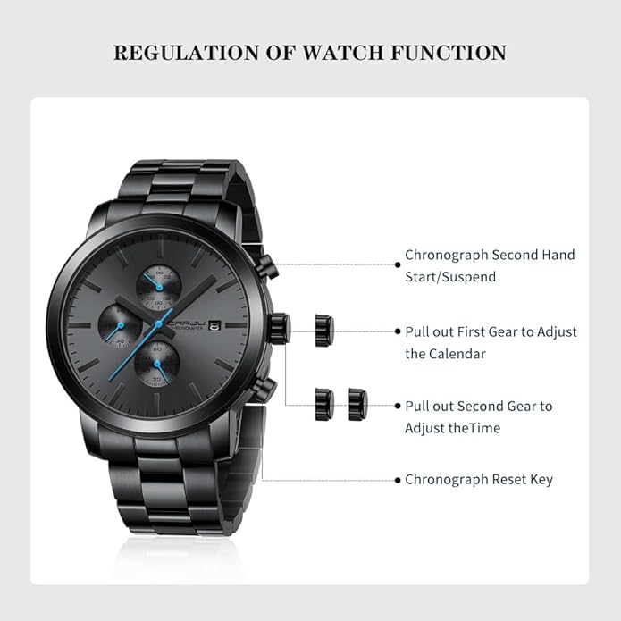 CRRJU Mens Stylish Casual Quartz Watches for Men Luxury Waterproof Calendar Chronograph Japan Movement Wristwatches