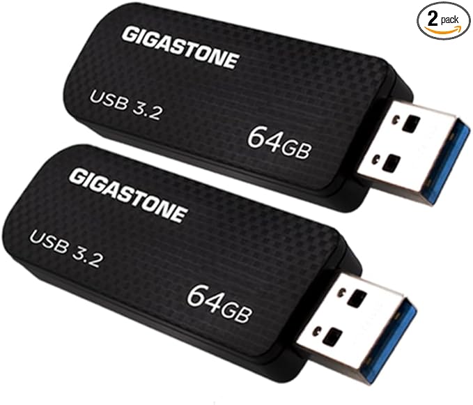 GIGASTONE 64GB Flash Drive (2 Pack) Z30 USB 3.2 Gen 1, 80MB/s Ultra Fast, Keychain Loop, Carbon Fiber Style, Push-Pull Design, Data Storage, Backup for PC/Mac/TV/Car, USB 2.0/3.0/3.1 Compatible