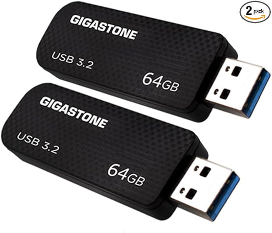 GIGASTONE 64GB Flash Drive (2 Pack) Z30 USB 3.2 Gen 1, 80MB/s Ultra Fast, Keychain Loop, Carbon Fiber Style, Push-Pull Design, Data Storage, Backup for PC/Mac/TV/Car, USB 2.0/3.0/3.1 Compatible