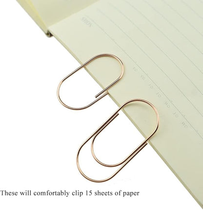 HAHIYO Paper Clips Sturdy 2 inches Length 30 Pack Wide Paperclips Heavy Duty Tight Grip Rust Proof Reusable Metal Bright Rose Gold for Home Office School