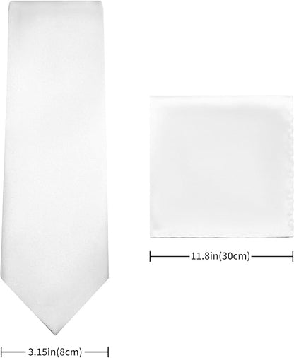 PenSee Men's Tie Set Solid Pure Color 3.15" (8CM) Classic Formal Plain Necktie and Pocket Square Set For Men