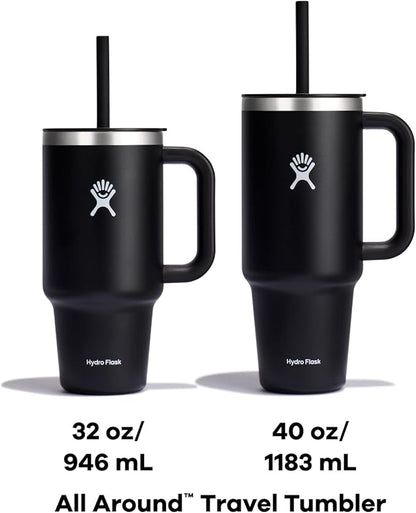 Hydro Flask Travel Tumbler with Handle, Lid and Straw - Insulated Stainless Steel in 40 Oz White