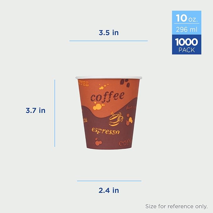 Karat 10 oz Paper Hot Coffee Cups [1000 ct] Disposable, Leak-Resistant Double Poly-Lined Cups for Hot Beverages, 90mm (C-K510)