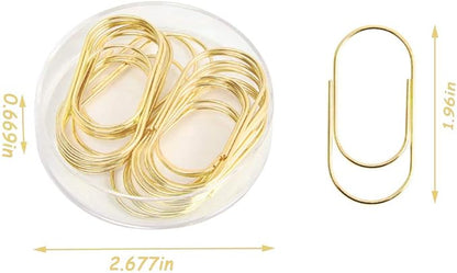Gold Paper Clips, 20pcs 50mm 1.97" Jumbo Fat Wide Paper Clips Non-Skid Smooth Finish Steel Wire Medium Office Supply Accessories