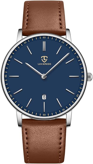 L LAVAREDO Watch for Men, Extremely Thin Mens Watches Minimalist Analog Men's Leather Wrist Watches with Time/Date, Birthday Gift for Men Boyfriend