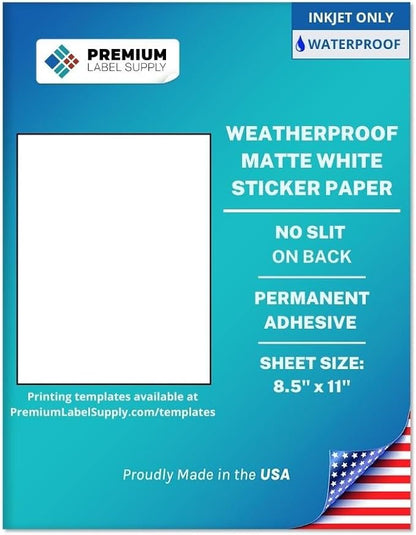 Premium Label Supply Waterproof White Inkjet Sticker Paper – 8.5" x 11" Full Sheet Labels – Inkjet Printers only – Similar to Vinyl – 1000 Sheets