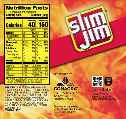 Slim Jim Smoked Snack Stick Pantry Pack, Original, 0.28 oz Stick 46 Count(Pack of 3)