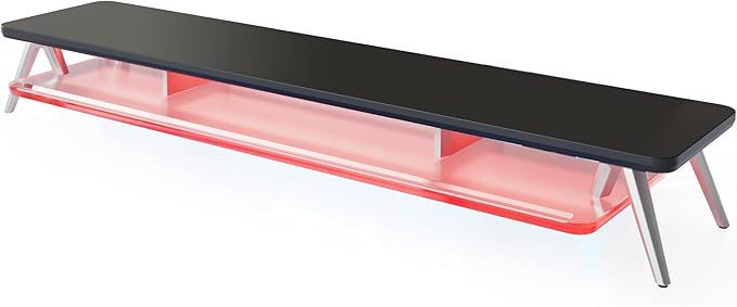 Fenge Dual Monitor Stand for Desk, 2 Tiers Monitor Riser with Acrylic Shelf, 42.5 Inch Wood and Aluminum Desk Shelf with Phone and Tablet Holder