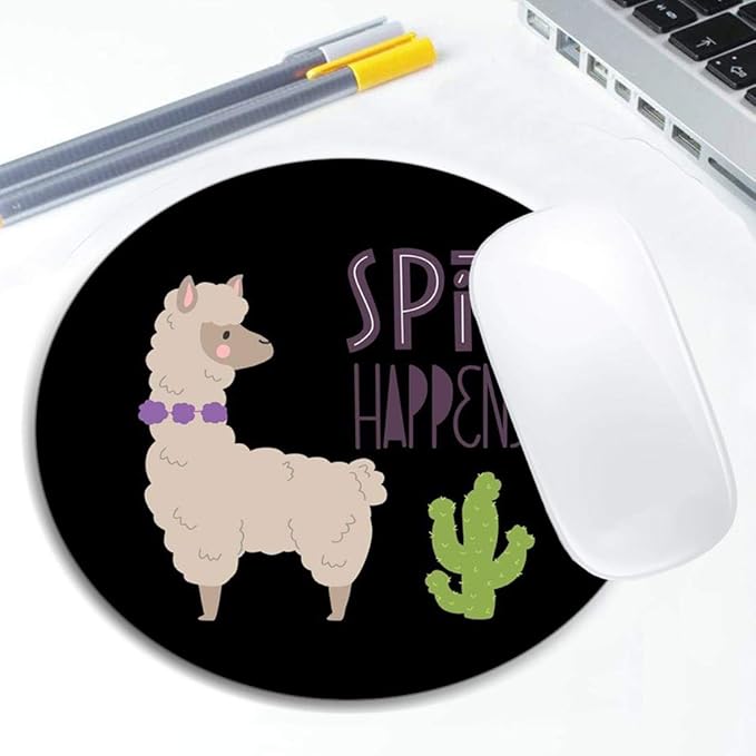 Cute Llamas Alpaca with Cactus Mouse Pad Round Non-Slip Rubber Mousepad Laptop Office Computer Decor Cute Desk Accessories Customized Design Mouse Pad