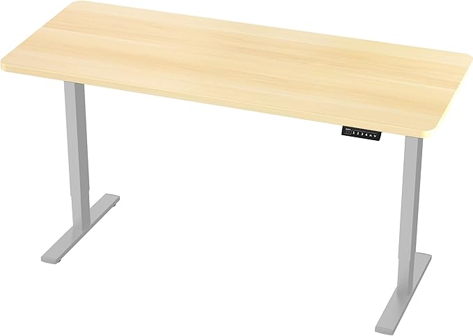 VIVO Electric 60 x 24 in Standing Desk, Memory Height Adjustment, 1B Series, One-Piece Light Wood Top, Gray Frame, DESK-KIT-1G6C