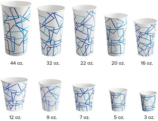 White Paper Cold Cups, 12 oz Double Poly Coated, Blue Cubed Design, Round Shape, 2000 Count Case, No PFAS Added, 4 3/8 Inch Height