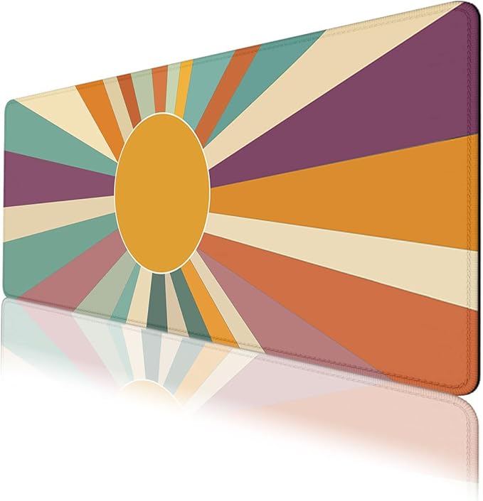 Boho Desk Pad Mouse Pad Colorful Mid Retro Sunburst Aesthetic XL Mouse Pad Large Mousepad Extended Laptop Keyboard Mat Gaming Desk Pad Mouse Mat 31.5"x11.8"