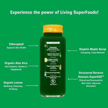Organic SuperAde Hydration Drink, Digestive and Skin Health, SuperFood Lemonade by Sol-ti, Cold-Pressed Chlorophyll, Aloe and Lemon Juice Blend, 16 Pack (14.9 Fl oz)