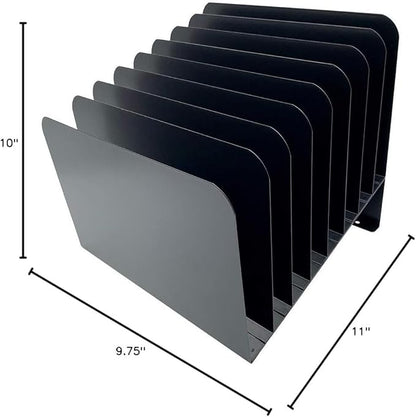 Huron Desktop File Binder Organizer Storage, Inclined Slant 8 Slot, Black Commercial Grade Steel