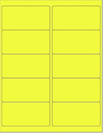 8-1/2 x 11 Neon Color High Light Fluorescent Labels for Laser & Inkjet Printer (Yellow Fluorescent, 4 x 2-10 Per Page | 1000 Labels)