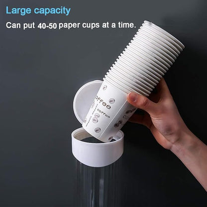Cup Dispenser Wall Mounted Plastic Water Dispenser Disposable Cup Holder Rack, Paste or Screw Plate Mountable for Paper Cups Halloween Party Supplies, 7.5cm 40-50 Cups (White, M)