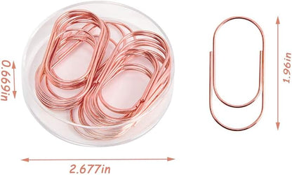 Rose Gold Jombo Paper Clips, Topgogo 20pcs 50mm 2 inch Large Wide Paper Clips Non-Skid Smooth Finish Steel Wire Medium Office Supply Accessories
