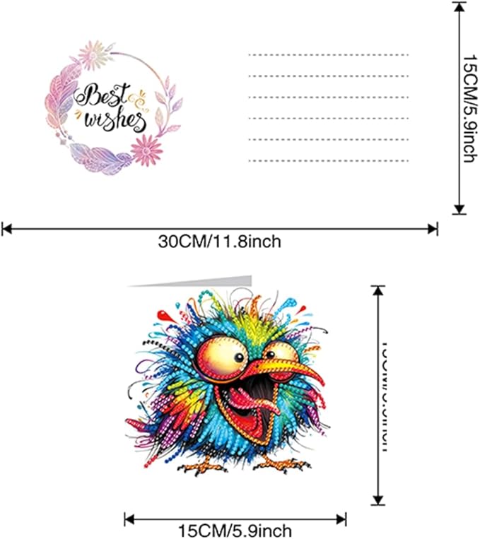 6PCS Diamond Art Painting Greeting Card Set, Bird Pattern DIY Cards with Envelopes for Xmas Birthdays Special Occasion Blessing