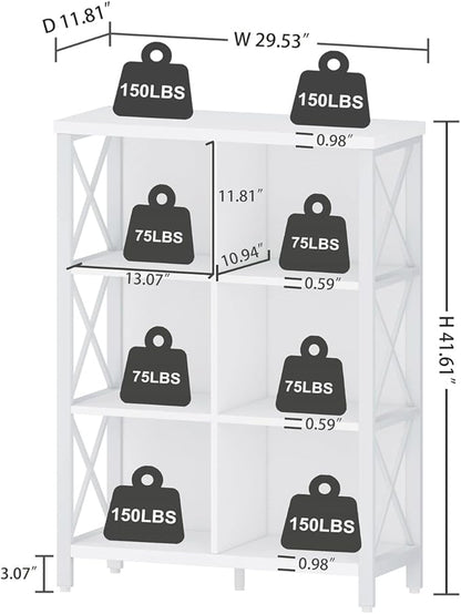 FATORRI 6 Cube Storage Organizer Shelf, Wood and Metal Cubby Bookshelf, Modern Cube Book Shelf (White Oak)