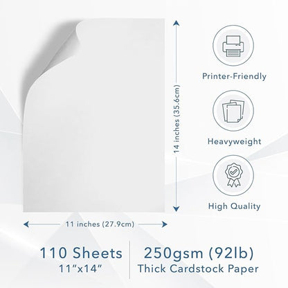 MOS White Cardstock Paper 11 x 14 Inch (110 Sheets) — Heavyweight Poster Board Card Stock for Crafts, Certificates, Menus, Art Projects, Printer Compatible