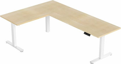 VIVO Electric 78 x 55 inch Square Corner Memory L Shaped Stand Up Desk, Light Wood Table Top, White Frame, Corner Height Adjustable Workstation, 3E-S Series, DESK-KIT-3E5SWC