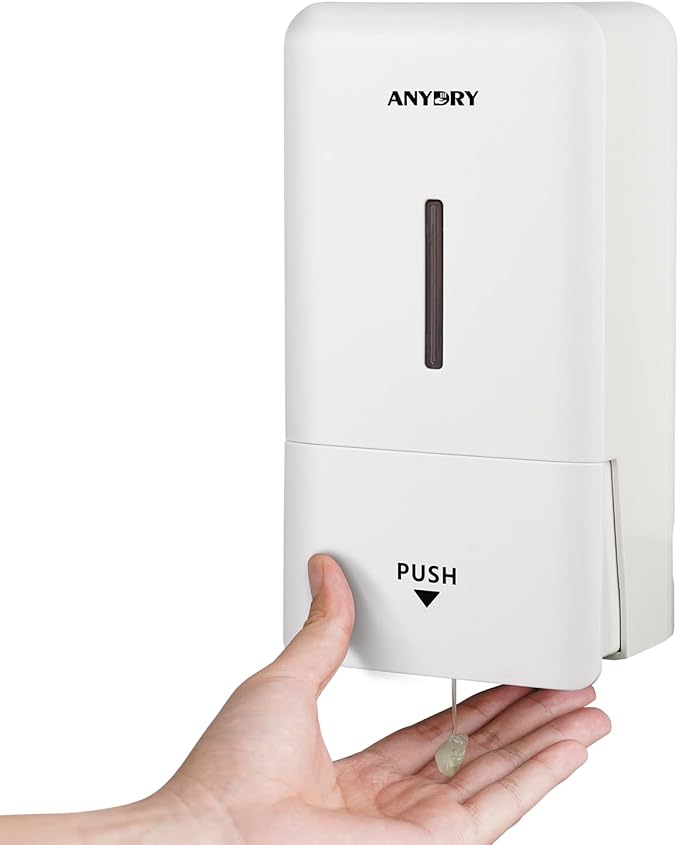27oz (800 ml) Manual Wall Mounted Soap Dispenser, Ideal for Commercial Bathrooms Restaurants Hotels, Use with Liquid Hand Soap Shampoo, ABS White