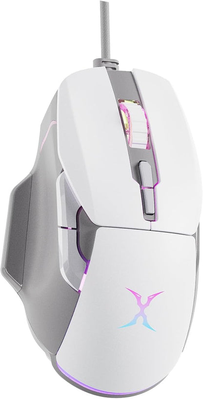 BM-88 Wired Gaming Mouse, 7200 DPI, Musicsync RGB Backlit, 7 Programmable Buttons with 13 Lighting Effects, Braided Cable - White