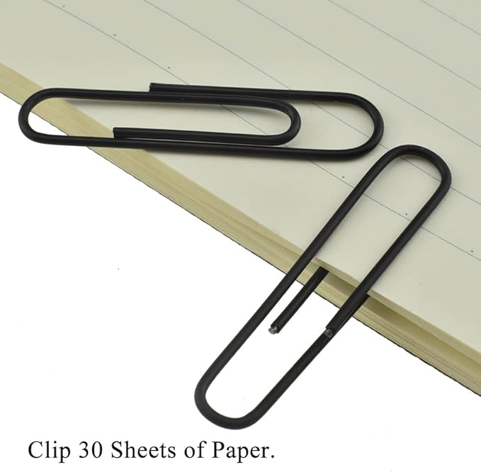 HAHIYO Paper Clips Large 2 inches (50mm) Length Black Paperclips Vinyl Coated Prevent Scratching Tearing The Pages Sturdy for Bookmark Organize Home Office School 80 Pack
