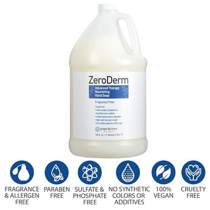 Ginger Lily Farms Botanicals ZeroDerm Advanced Therapy Nourishing Liquid Hand Soap Refill, 100% Vegan & Cruelty Free, Fragrance Free, 1 Gallon (Pack of 4)