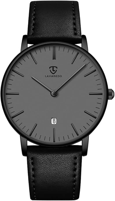 L LAVAREDO Watch for Men, Extremely Thin Mens Watches Minimalist Analog Men's Leather Wrist Watches with Time/Date, Birthday Gift for Men Boyfriend