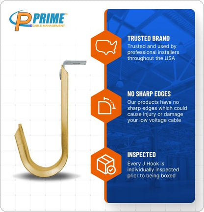 1 5/16 Inch Heavy Duty Metal Cable & Wire Support J-Hook Hangers with Angle Clip for Horizontal Surfaces (Ceilings, Beams‚Ķ) & 1/4 inch Threaded Rod for Cable & Wire Manageme