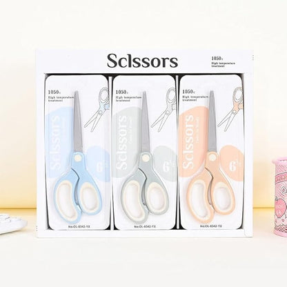Pastel Non-Stick Scissors - All-Purpose Office & Craft, Soft Grip Cutting Tool, Blunt Tip Fabric Shears for Kids - Sewing, Left & Right Handed (1 Pack, Pink)