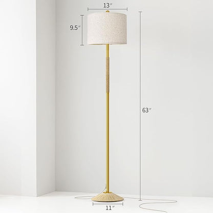 Oneach 63" Modern Floor Lamp for Living Room, Gold Boho Standing Lamp with Unique Rope Design, Rotary Switch, Farmhouse Tall Lamps for Bedroom Office Dining Room (Without Bulb)