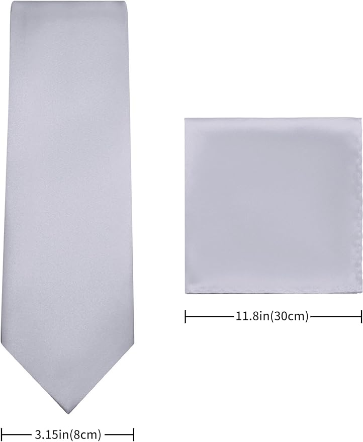 PenSee Men's Tie Set Solid Pure Color 3.15" (8CM) Classic Formal Plain Necktie and Pocket Square Set For Men
