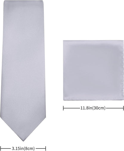 PenSee Men's Tie Set Solid Pure Color 3.15" (8CM) Classic Formal Plain Necktie and Pocket Square Set For Men