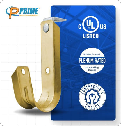 1 5/16 Inch Heavy Duty Metal Cable & Wire Support J-Hook Hangers with Angle Clip for Horizontal Surfaces (Ceilings, Beams‚Ķ) & 1/4 inch Threaded Rod for Cable & Wire Manageme